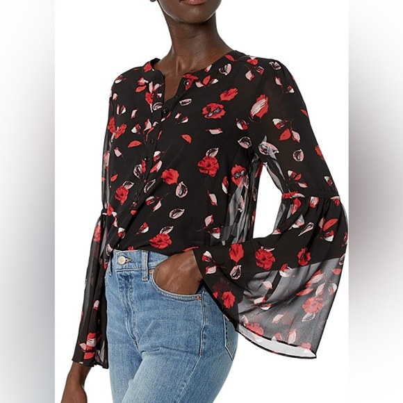 Kensie Floating Petals Top Size Large - Picture 1 of 8